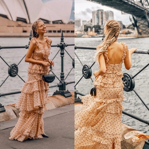 ALICE MCCALL Yoko Polka Dot Tulle Maxi Dress Beige Sz 10 US - Picture 2 of 9